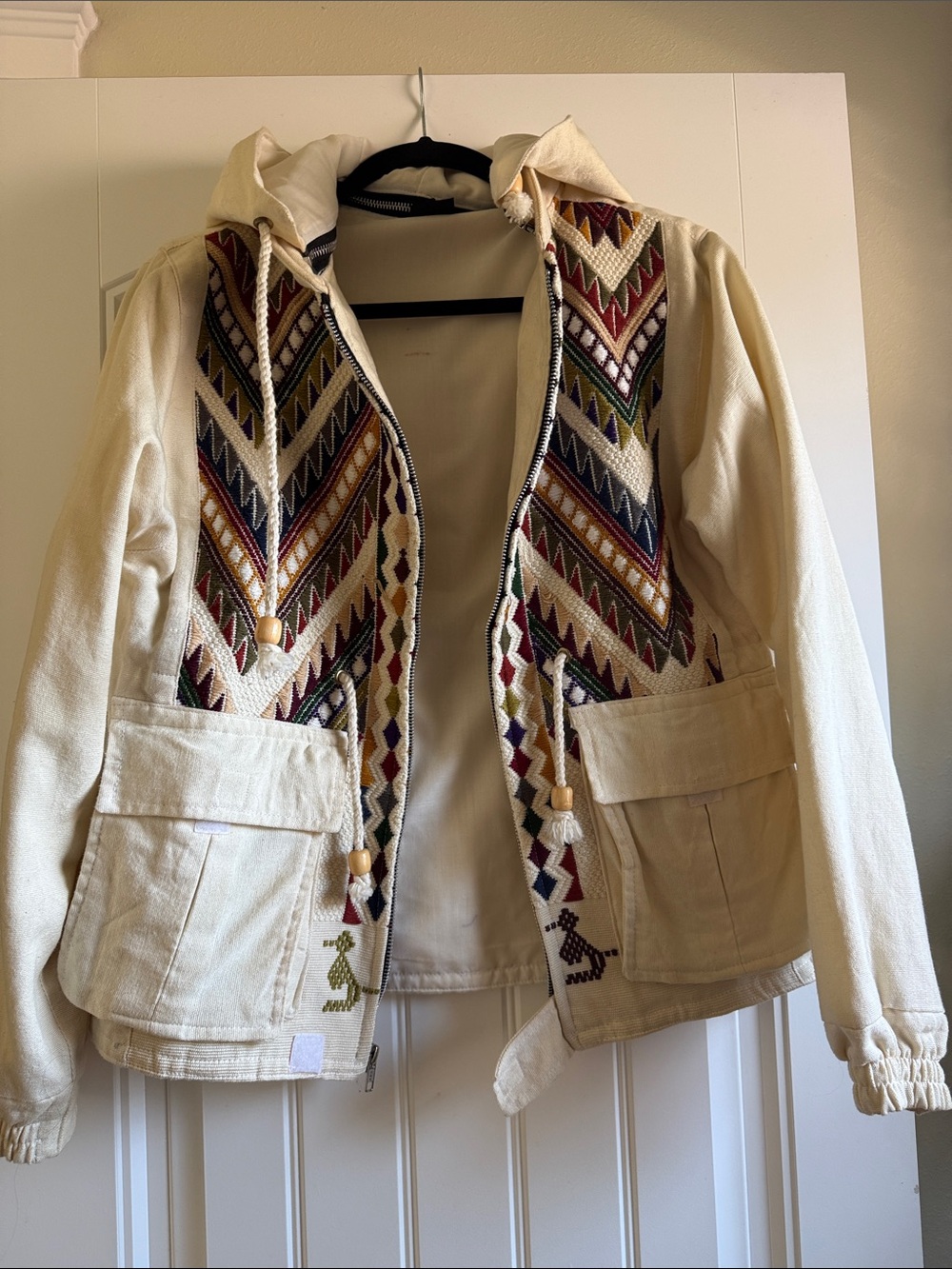 Cream Embroidered Hooded Jacket - Unknown Brand